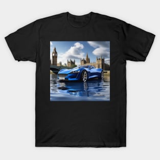 A Blue Sports Car Floating On The River Thames T-Shirt